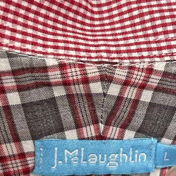 J McLaughlin Shirt Mens L Red Gray Plaid  Button Up Long Sleeve - Picture 5 of 6